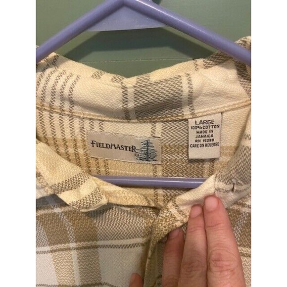 FieldMaster Men's Size L Beige Plaid Cotton Button-Up Long Sleeve Flannel Shirt - Picture 5 of 7